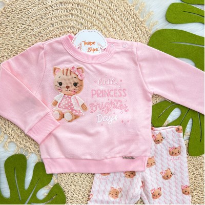 Conj. Casaco de Moletom Little Princess e Calça Legging - Rosa
